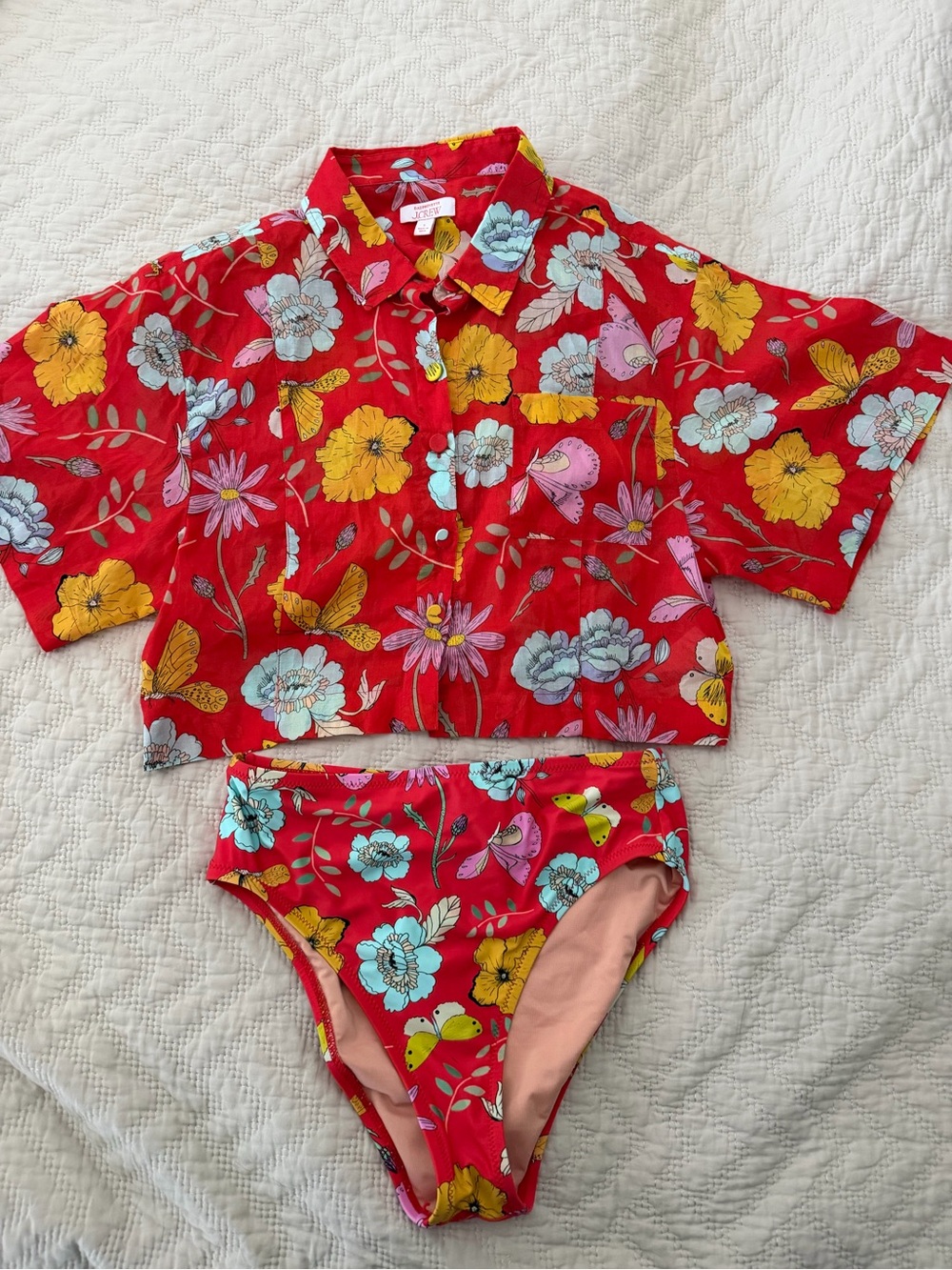 J.Crew Dauphinette Red Floral Lined Swim Bottoms and Top